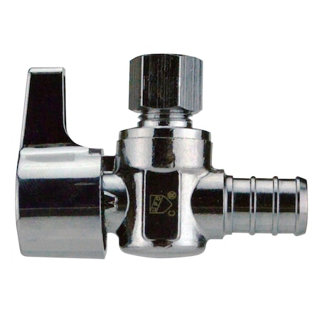 1/2 In. Chrome-Plated Brass PEX Barb X 1/4 In. Compression Quarter-Turn Angle Stop Valve